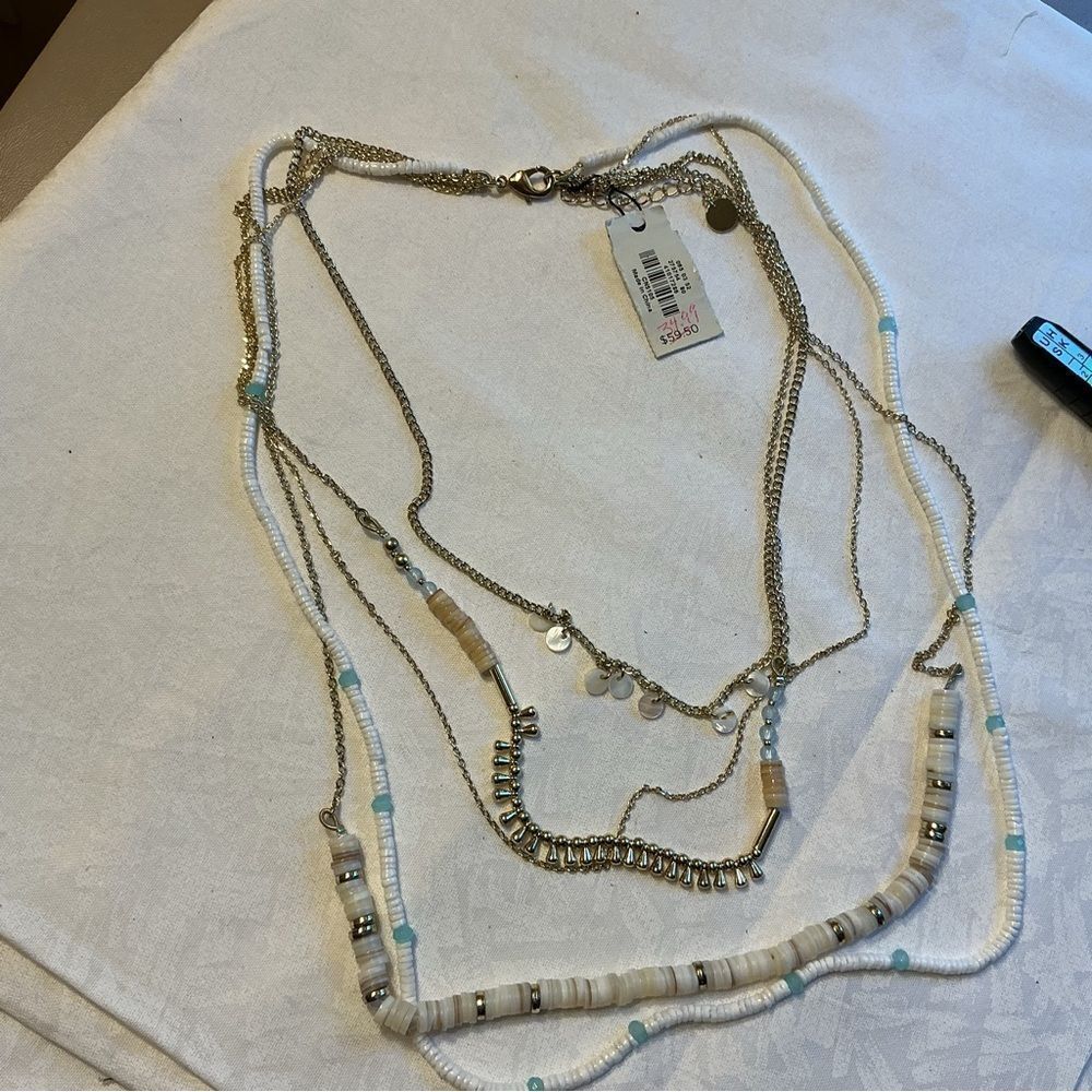 Talbots Brand 5 Strand Goldtone and Shell Beads Long Necklace - Picture 5 of 8